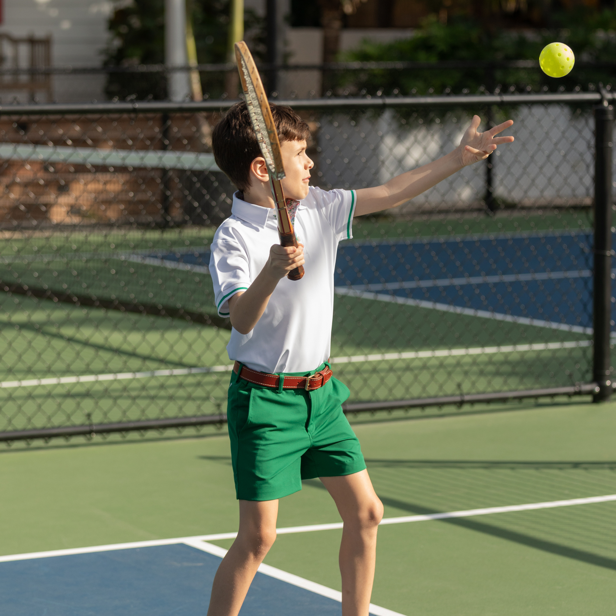 Henley Polo in Classic White with Midspring Floral Trim - Midspring