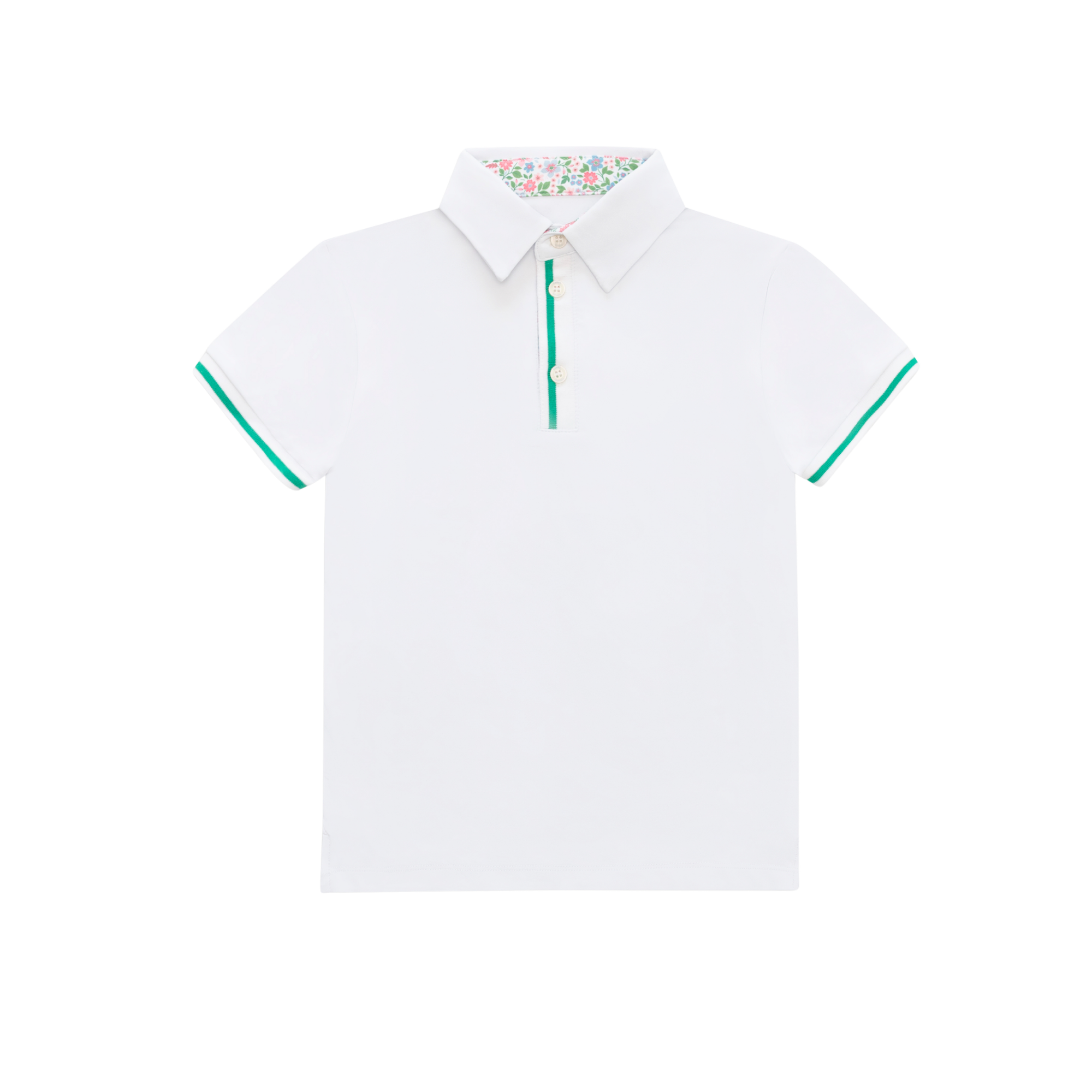 Henley Polo in Classic White with Midspring Floral Trim - Midspring