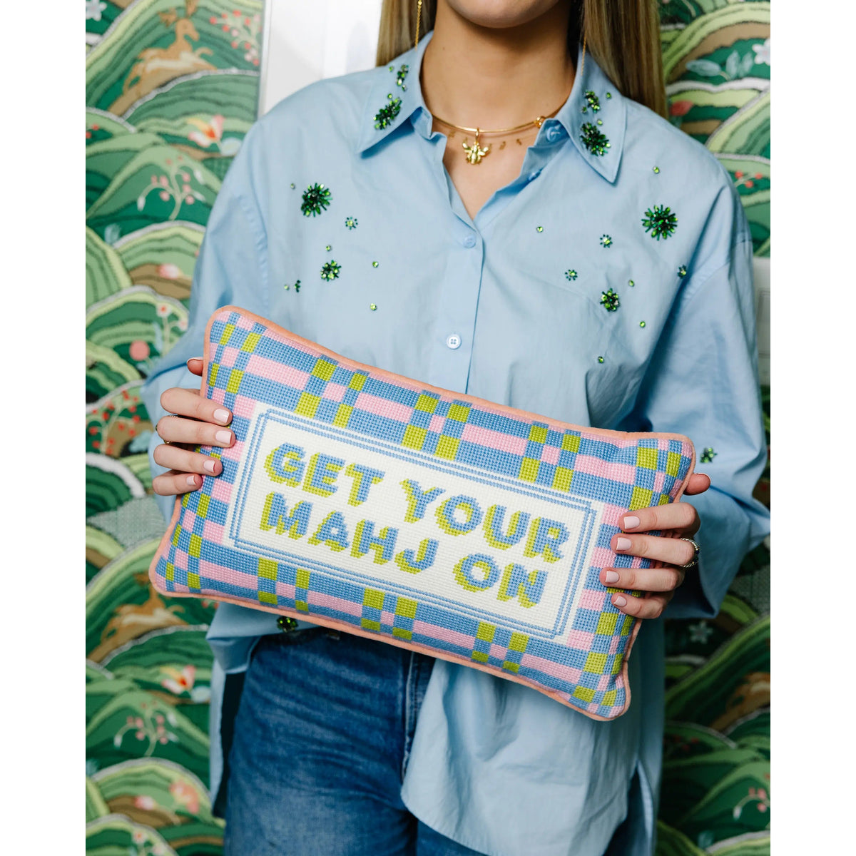Get Your Mahj on Needlepoint Pillow - Midspring