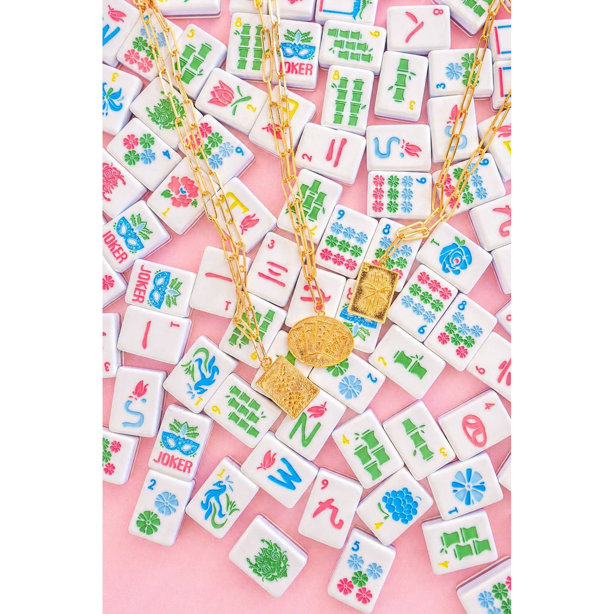 Mahjong Charm Tile Necklace - Paper Clip Chain - 18K Gold Plated - Midspring