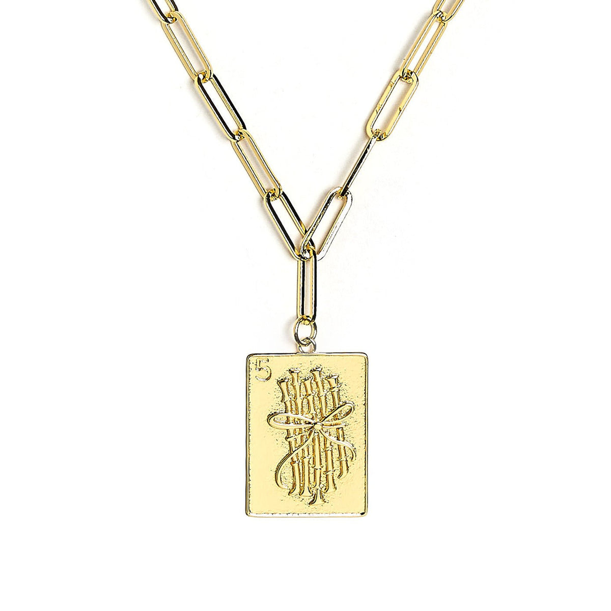 Mahjong Charm Tile Necklace - Paper Clip Chain - 18K Gold Plated - Midspring
