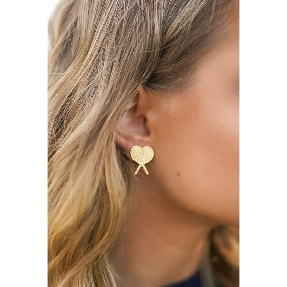Double Tennis Racket Stud - Gold - Midspring