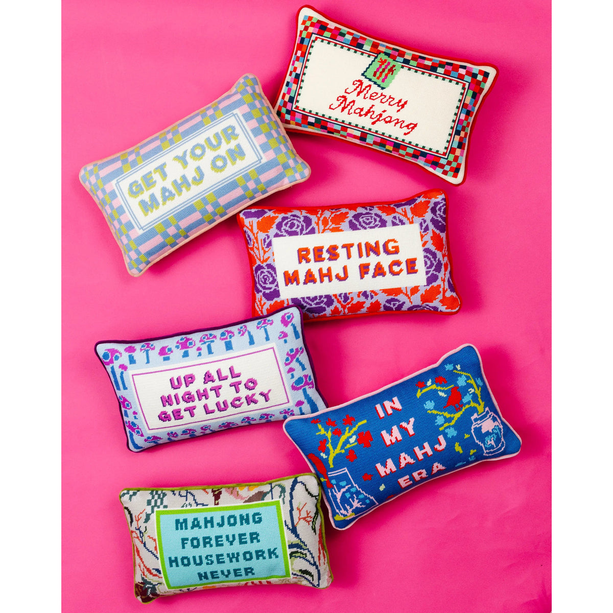 Resting Mahj Face Needlepoint Pillow - Midspring