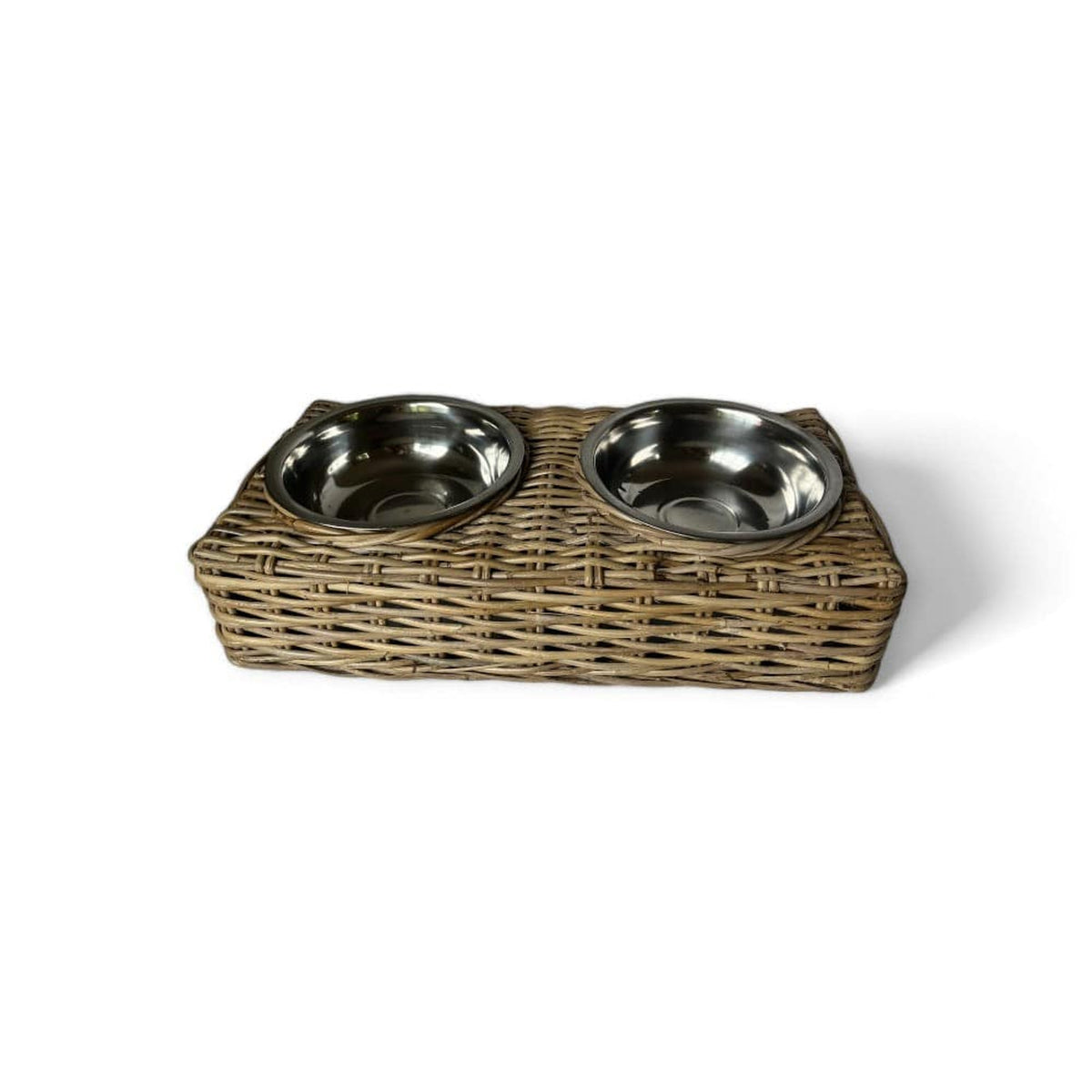 Rattan Double Pet Bowl with Stainless Steel Bowl - Midspring