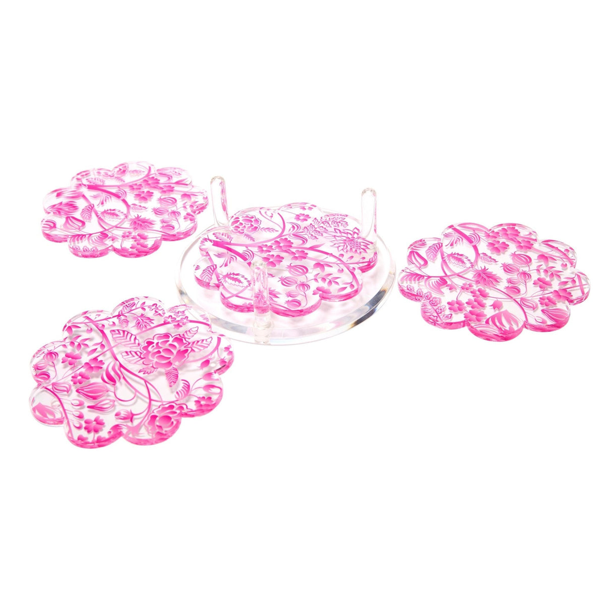 Pink Toile Acrylic Scallop Drink Coasters - Midspring
