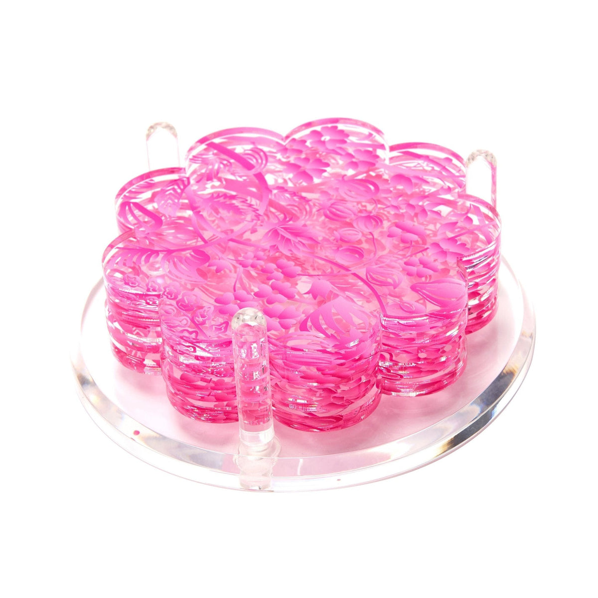 Pink Toile Acrylic Scallop Drink Coasters - Midspring
