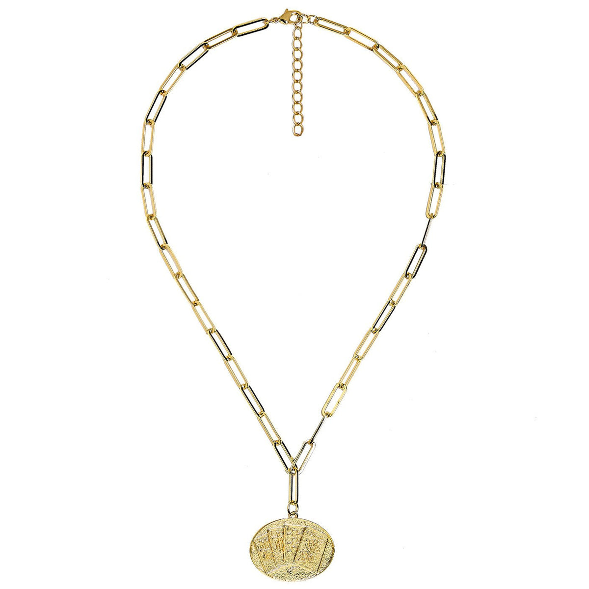 Mahjong Charm Tile Necklace - Paper Clip Chain - 18K Gold Plated - Midspring