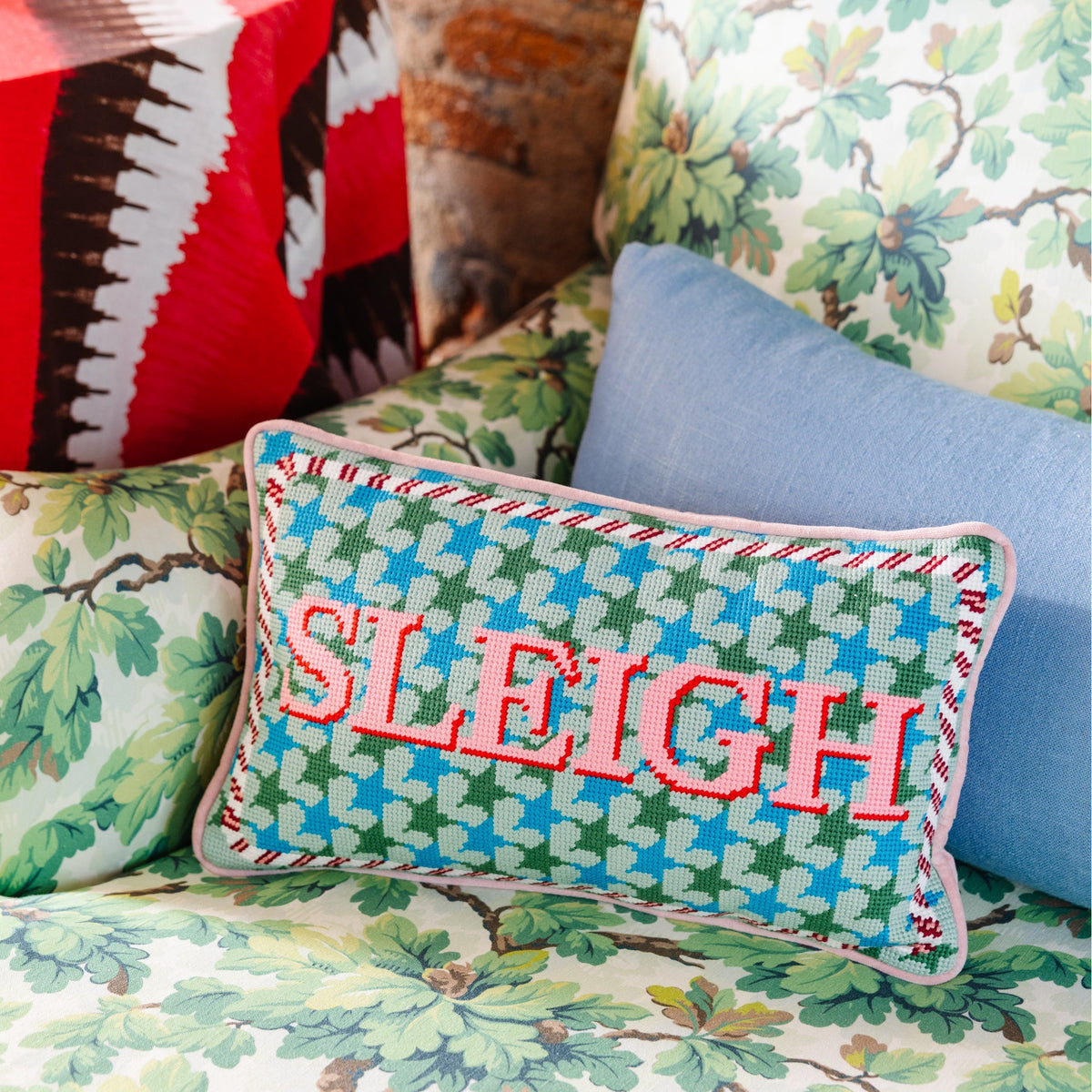 Sleigh Needlepoint Pillow - Midspring