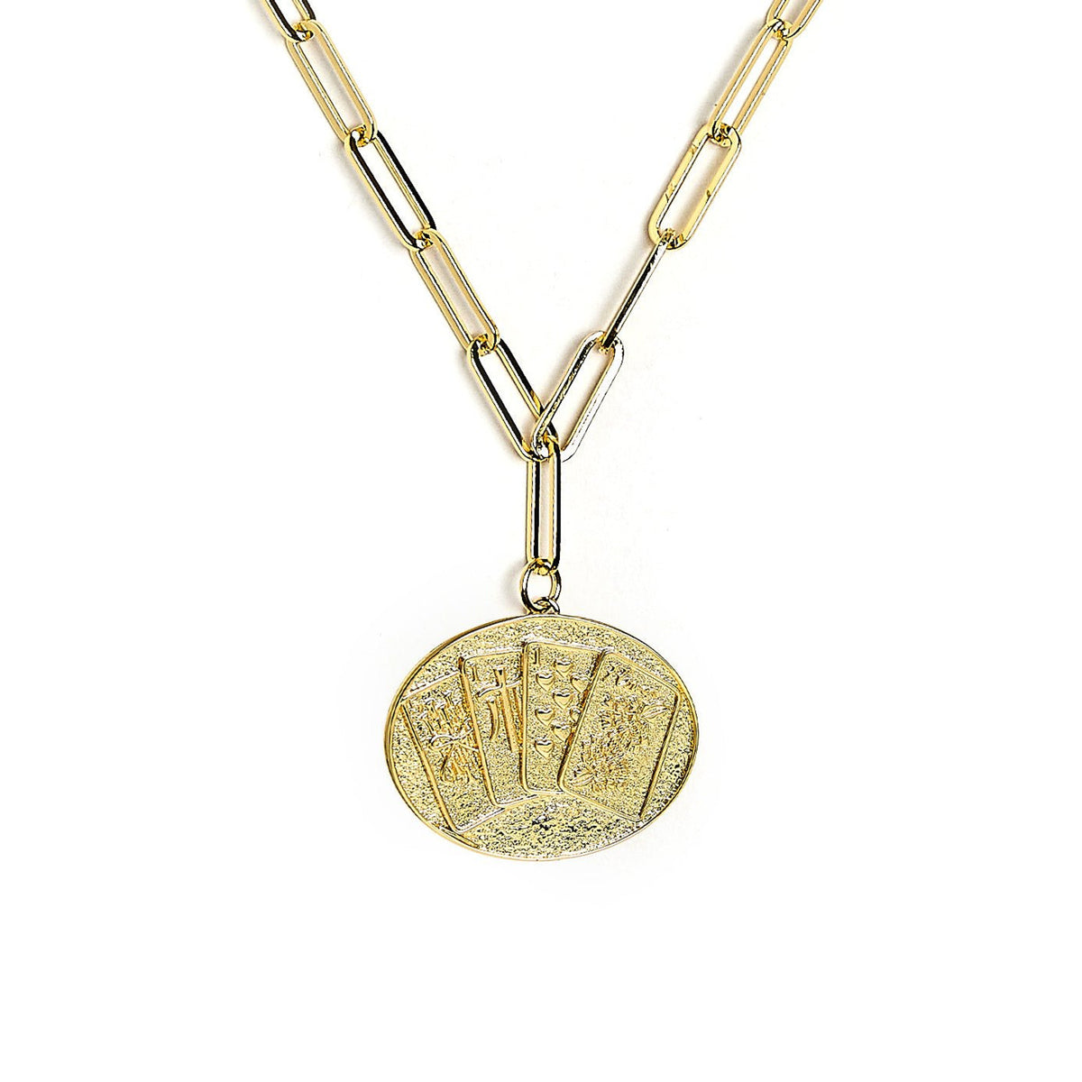 Mahjong Charm Tile Necklace - Paper Clip Chain - 18K Gold Plated - Midspring
