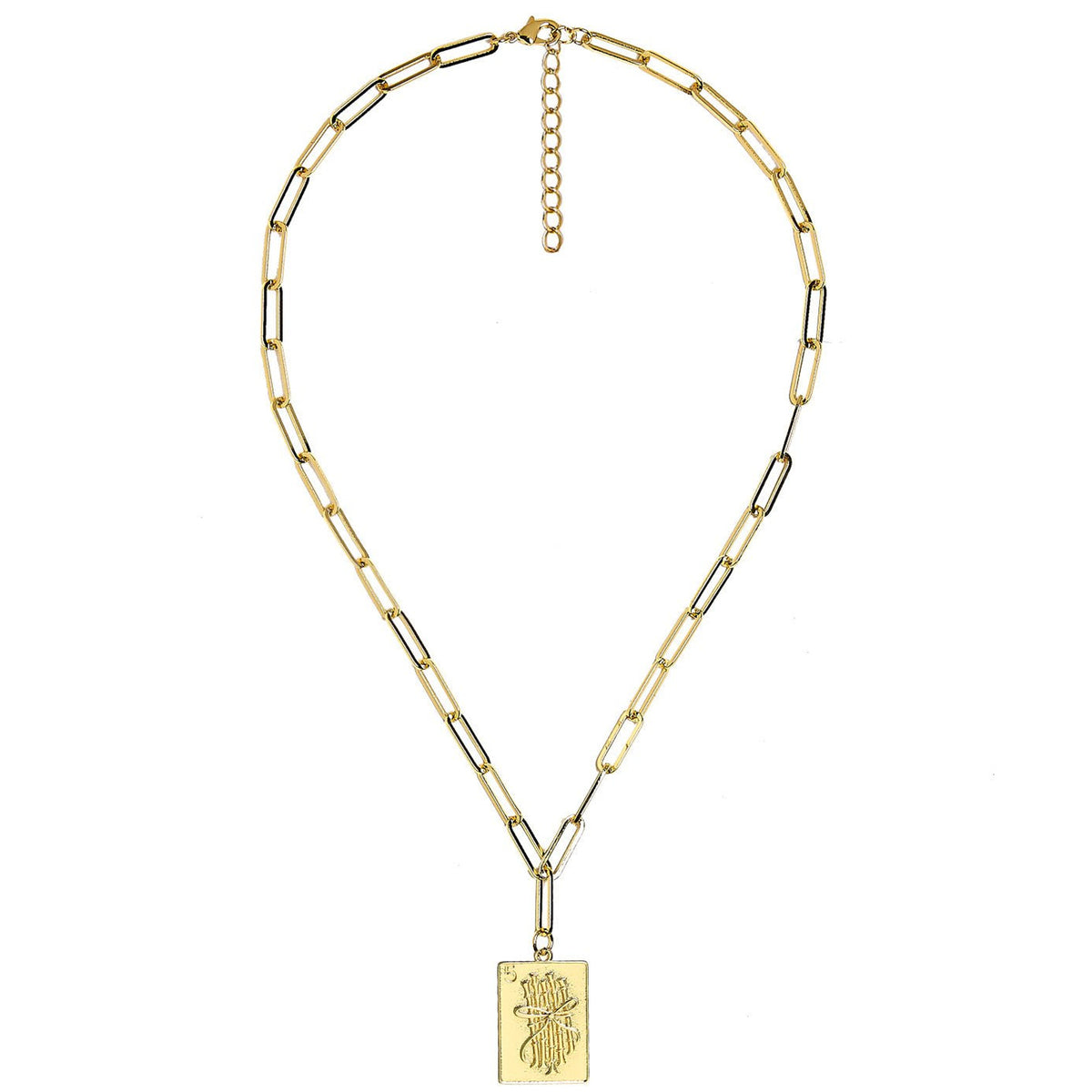 Mahjong Charm Tile Necklace - Paper Clip Chain - 18K Gold Plated - Midspring