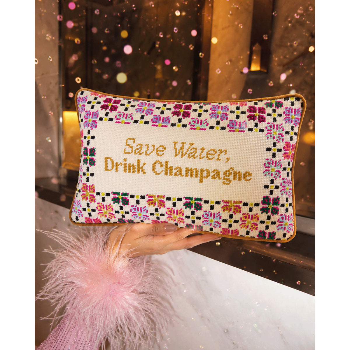 Drink Champagne Needlepoint Pillow - Midspring