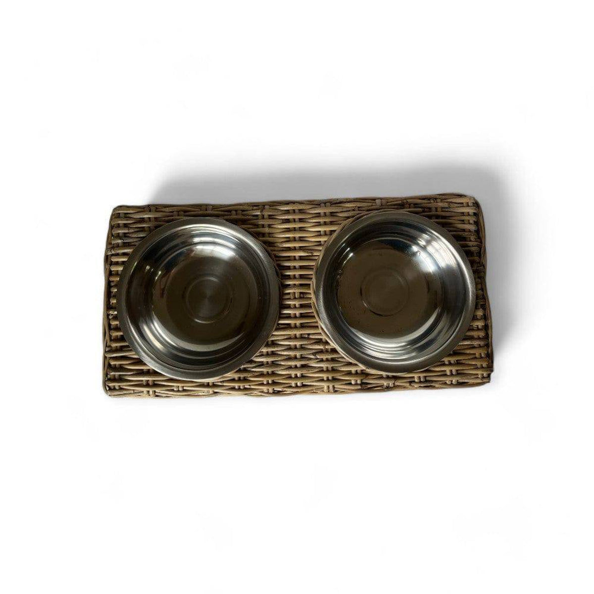 Rattan Double Pet Bowl with Stainless Steel Bowl - Midspring